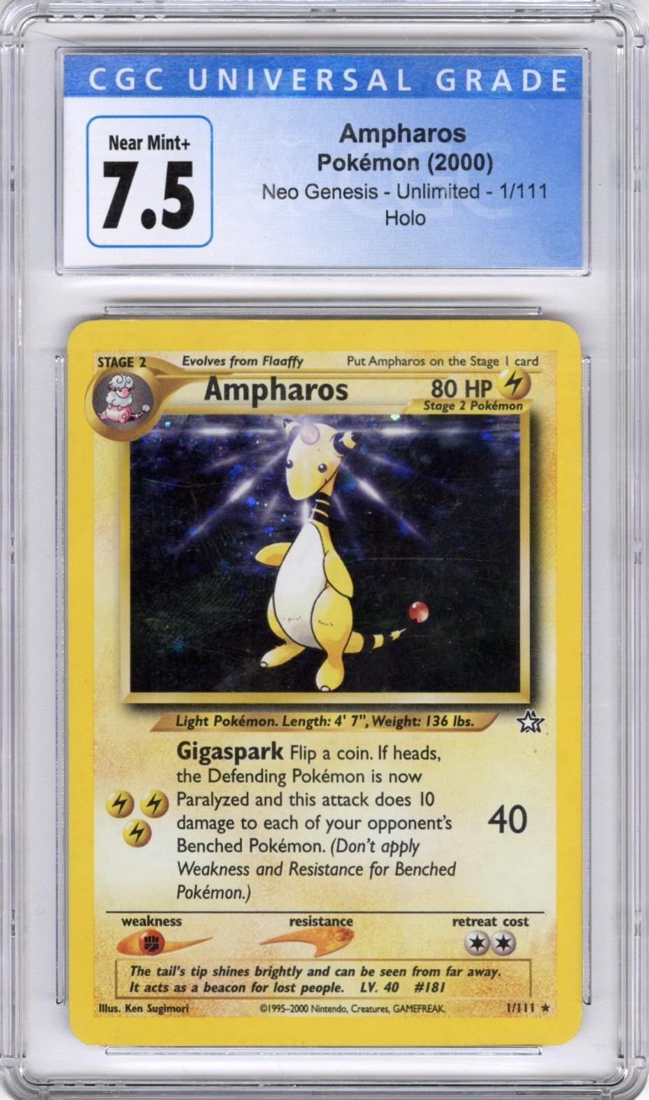 2000 Pokemon Neo Genesis Unlimited Ampharos Holo #1 CGC NM 7.5 