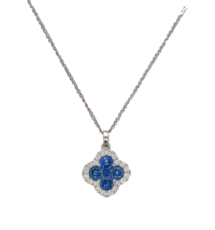 1.24cttw Sapphire and .37cttw Diamond Necklace in 14k White Gold  