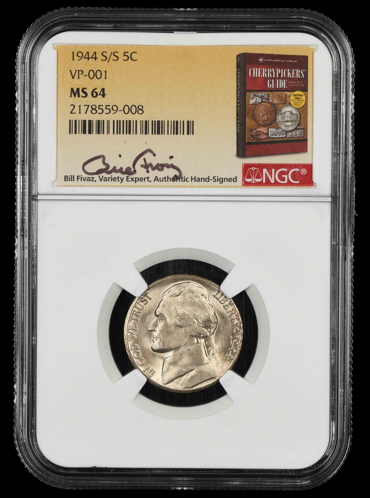1944 S/S 5C VP-001 Bill Fivaz Signature Label NGC MS 64