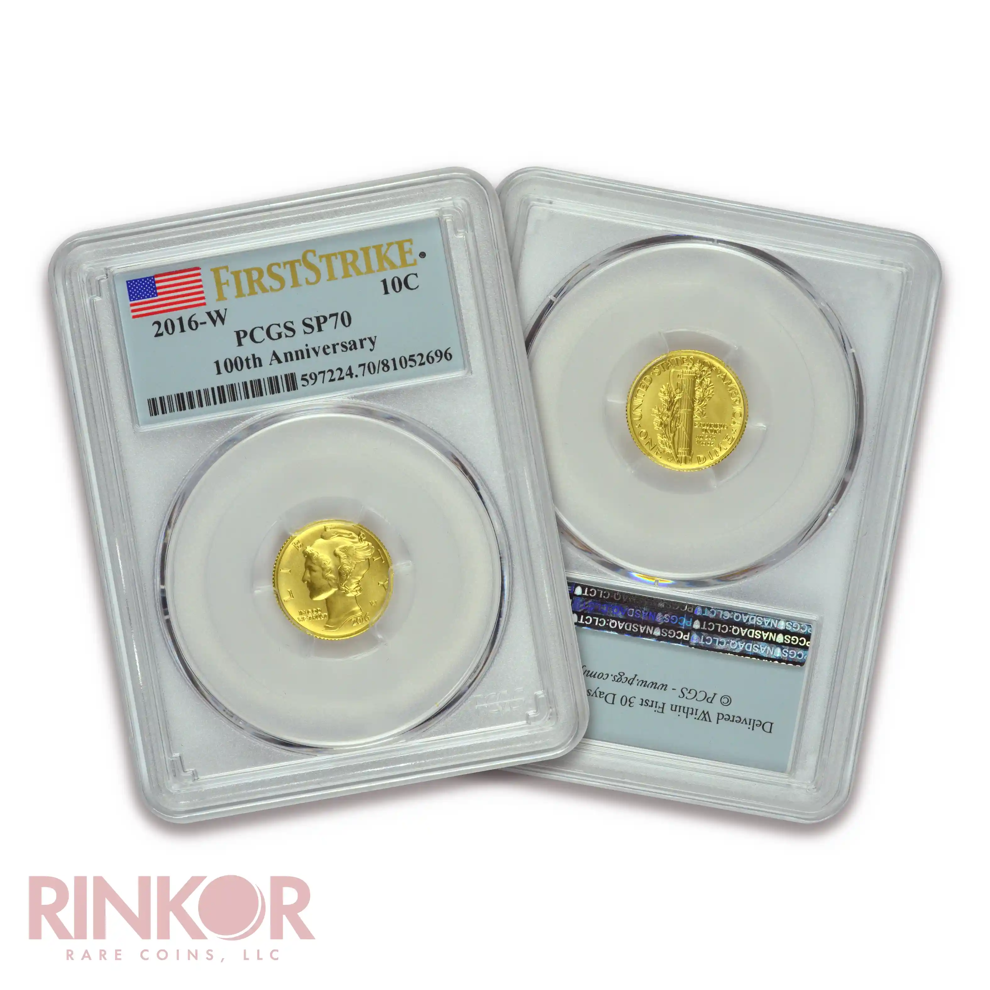 2016-W Gold 1/10thoz Mercury Dime 100th Anniversary First Strike PCGS SP 70