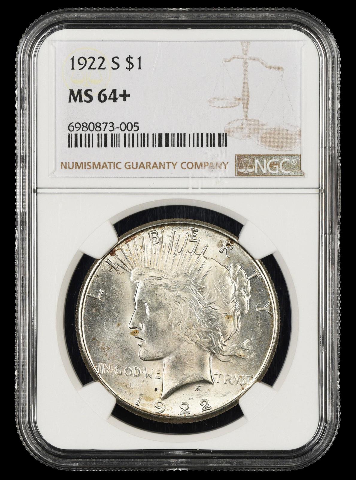 1922 S $1 NGC MS 64 +