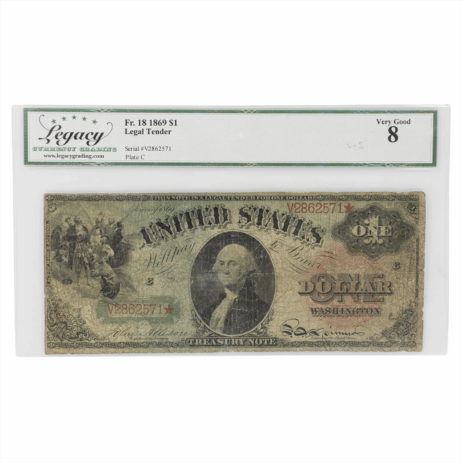 1869 Legal Tender Note $1 FR18 Legacy Very Good 8