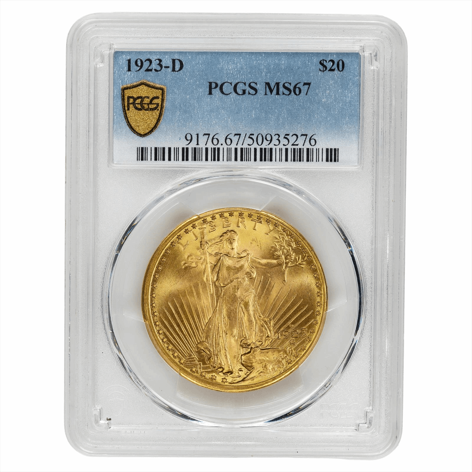 1923-D St. Gaudens Gold Double Eagle $20 PCGS MS 67 - Impressive Coin