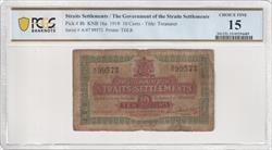 Pick # 8b 1919 10 Cents The Government of the Straits Settlements TDLR Title: Treasurer PCGS Choice Fine 15 