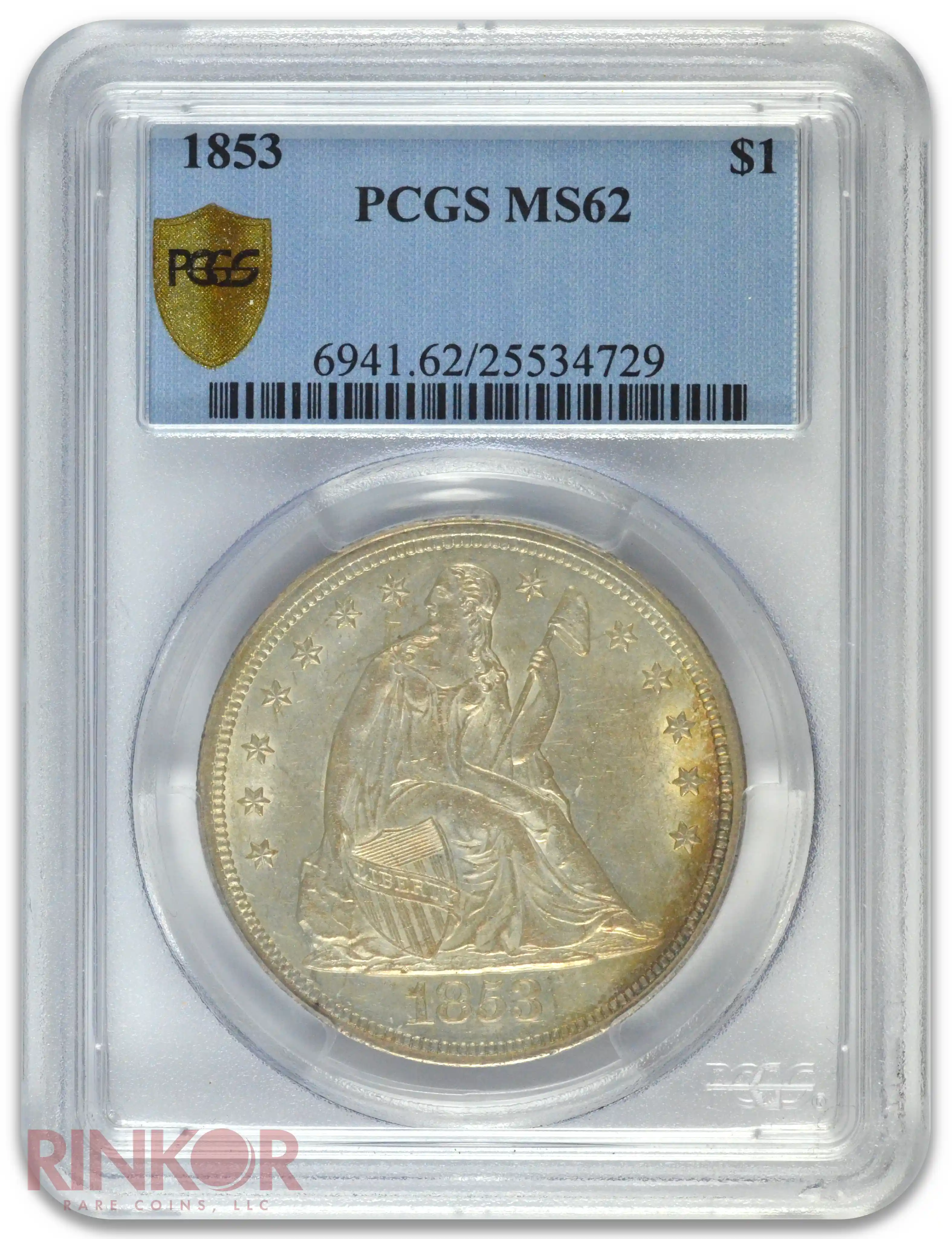 1853 $1 PCGS MS 62