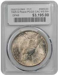 1925-S Peace PCGS CAC MS 64+