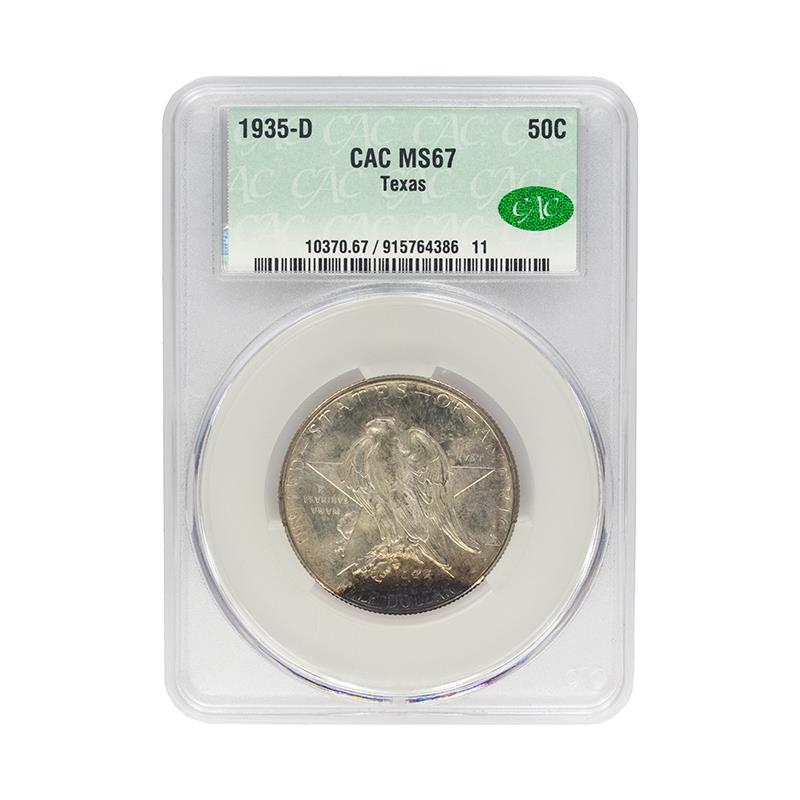 1935-D Texas Commemorative Half Dollar 50C CACG MS 67, CAC Certified Green