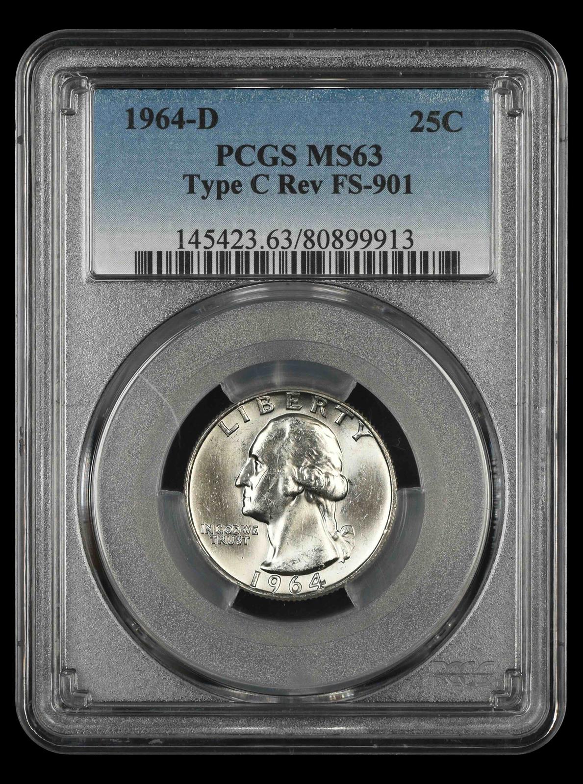 1964 D Washington Quarter Type C Reverse FS-901 PCGS  MS63
