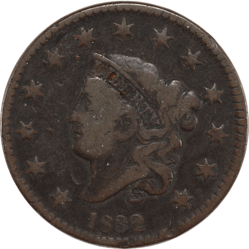1832  Large Letters Coronet Head Cent 1C Raw VG