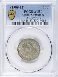 1909-11 China-Kwangtung 20c PCGS AU50 