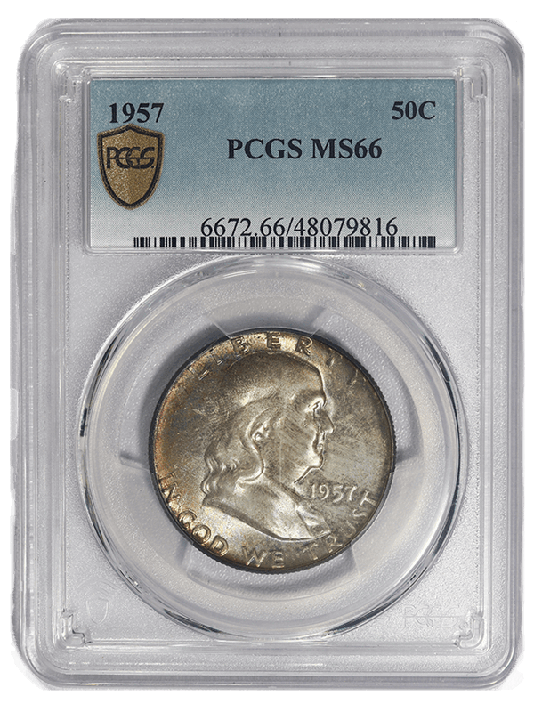 1957 50c Franklin Half Dollar - PCGS MS66 - Original Coin! Nice Toning!
