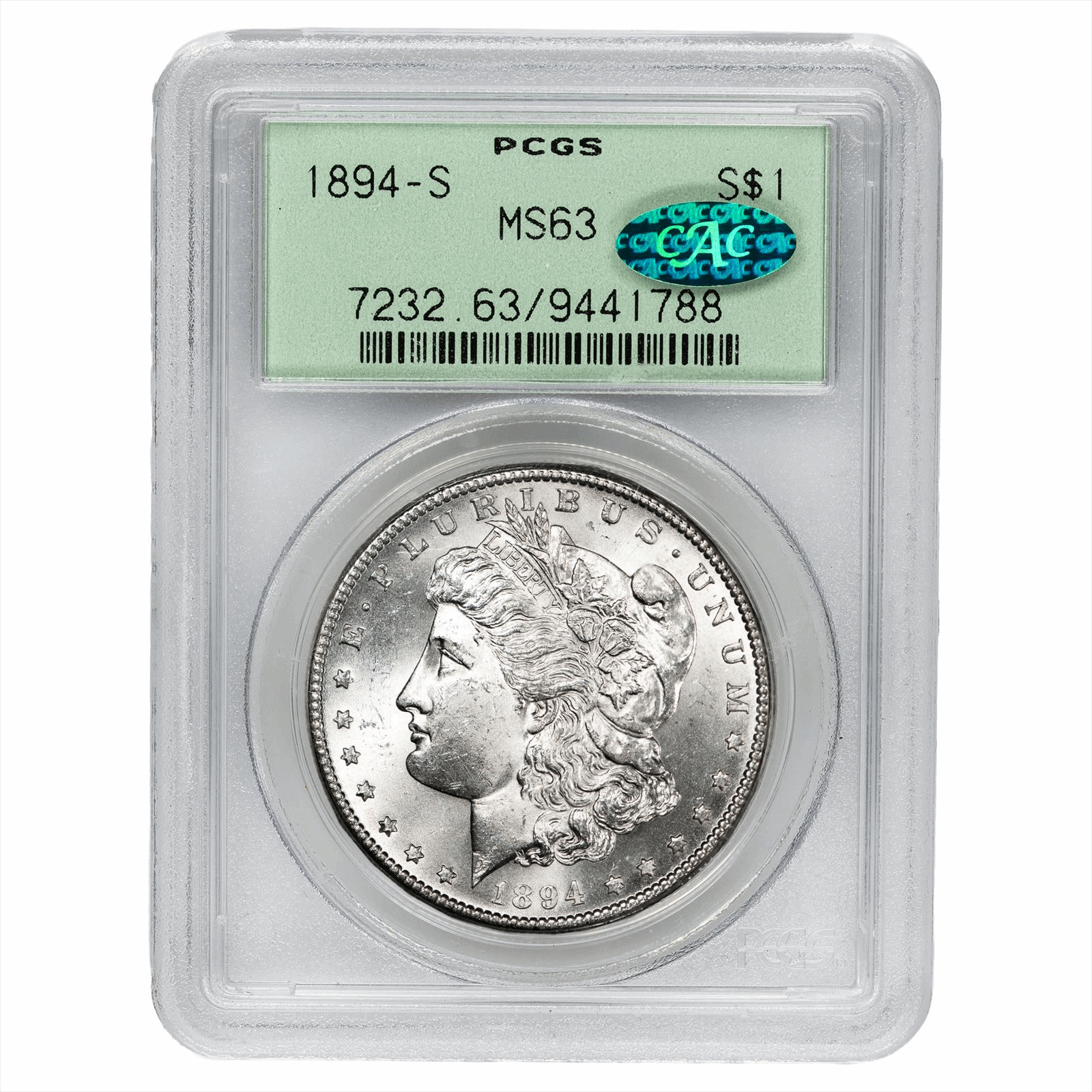 1894-S Morgan Silver Dollar $1 PCGS MS 63 CAC