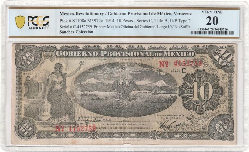 1914 1 Peso Mexico-Revolutionary Pick # S701b M1239c CF 15
