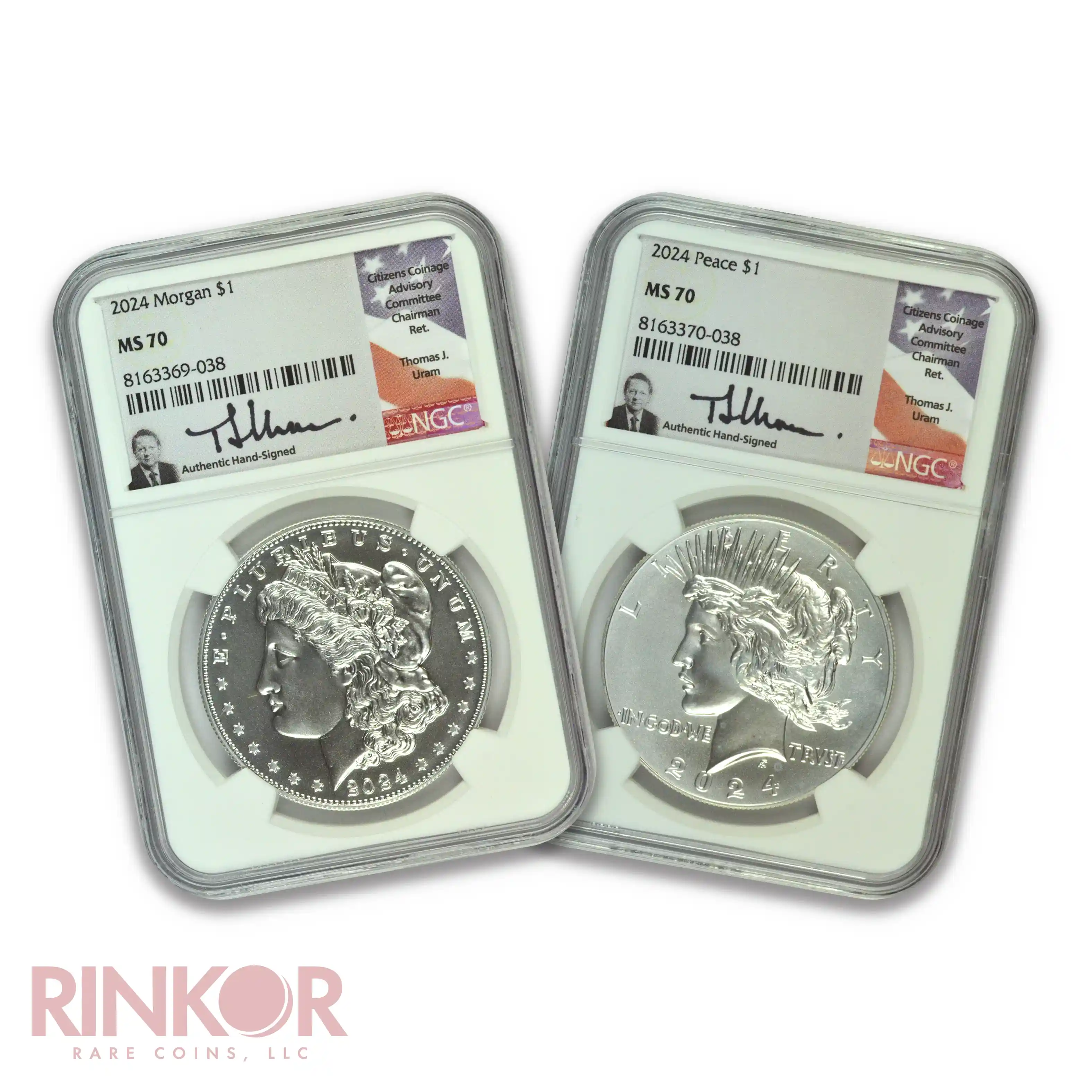 2024 $1 Morgan and Peace Dollar 2-Coin Set Thomas Uram Sig NGC MS 70