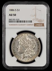 1886 S $1 NGC AU-50
