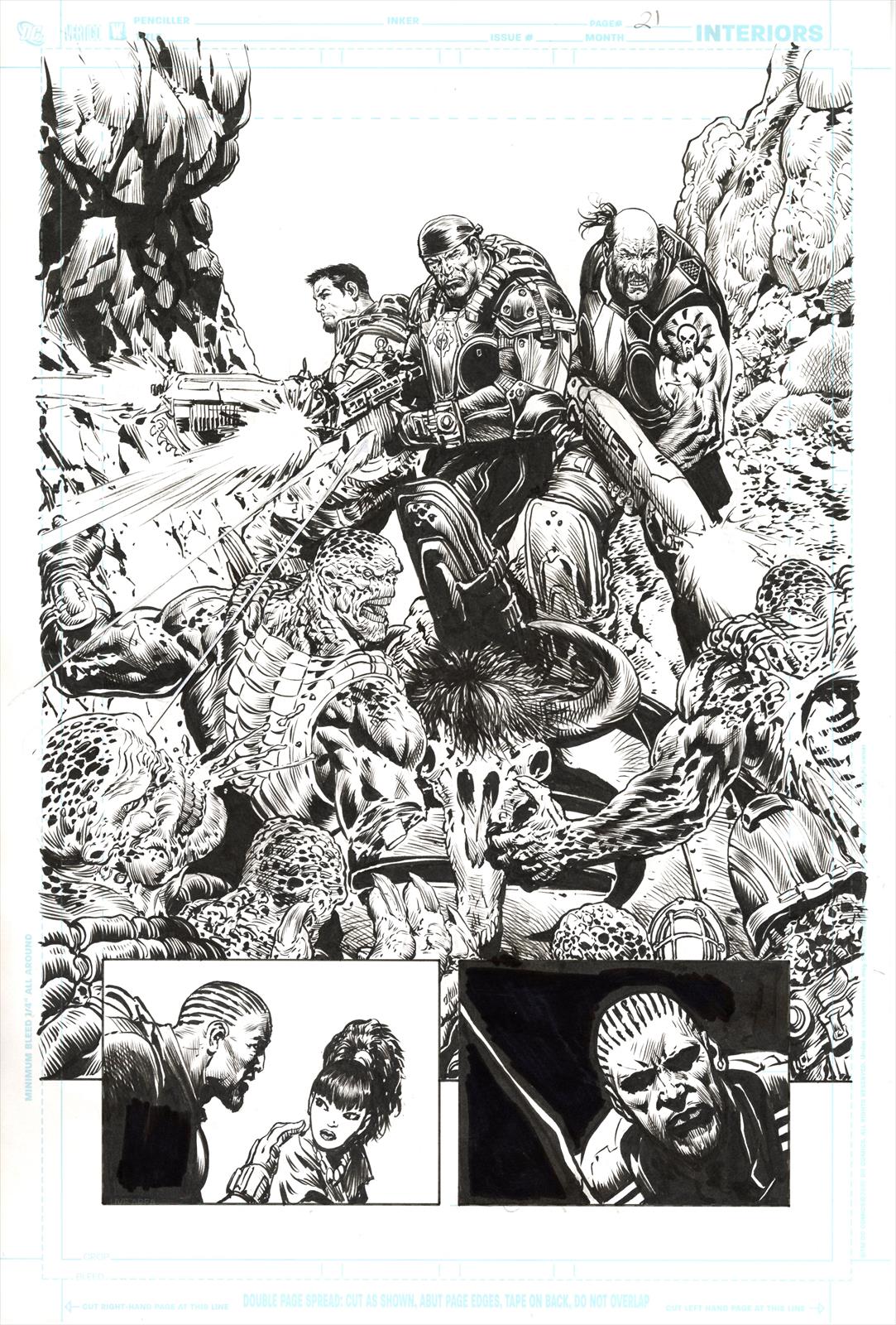 Gears of War #3 Page 21 Artist:  Liam Sharp (Penciller) ,  Liam Sharp (Inker) Media Type: Pen and Ink Art Type: Interior Page 