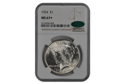 1924 Peace Dollar S$1 NGC  (CAC) #3600-3 MS67+