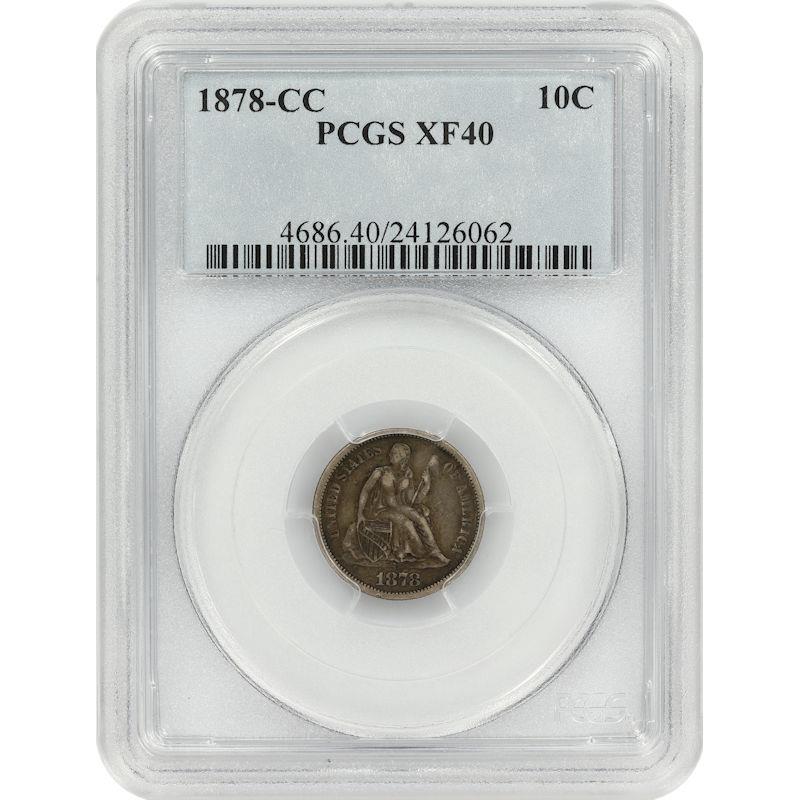 1878-CC Seated Liberty Dime 10C PCGS XF40 Carson City Mint Coin
