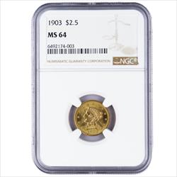 $2.5 Liberty Head Gold Quarter Eagle MS64 (Date Varies) 