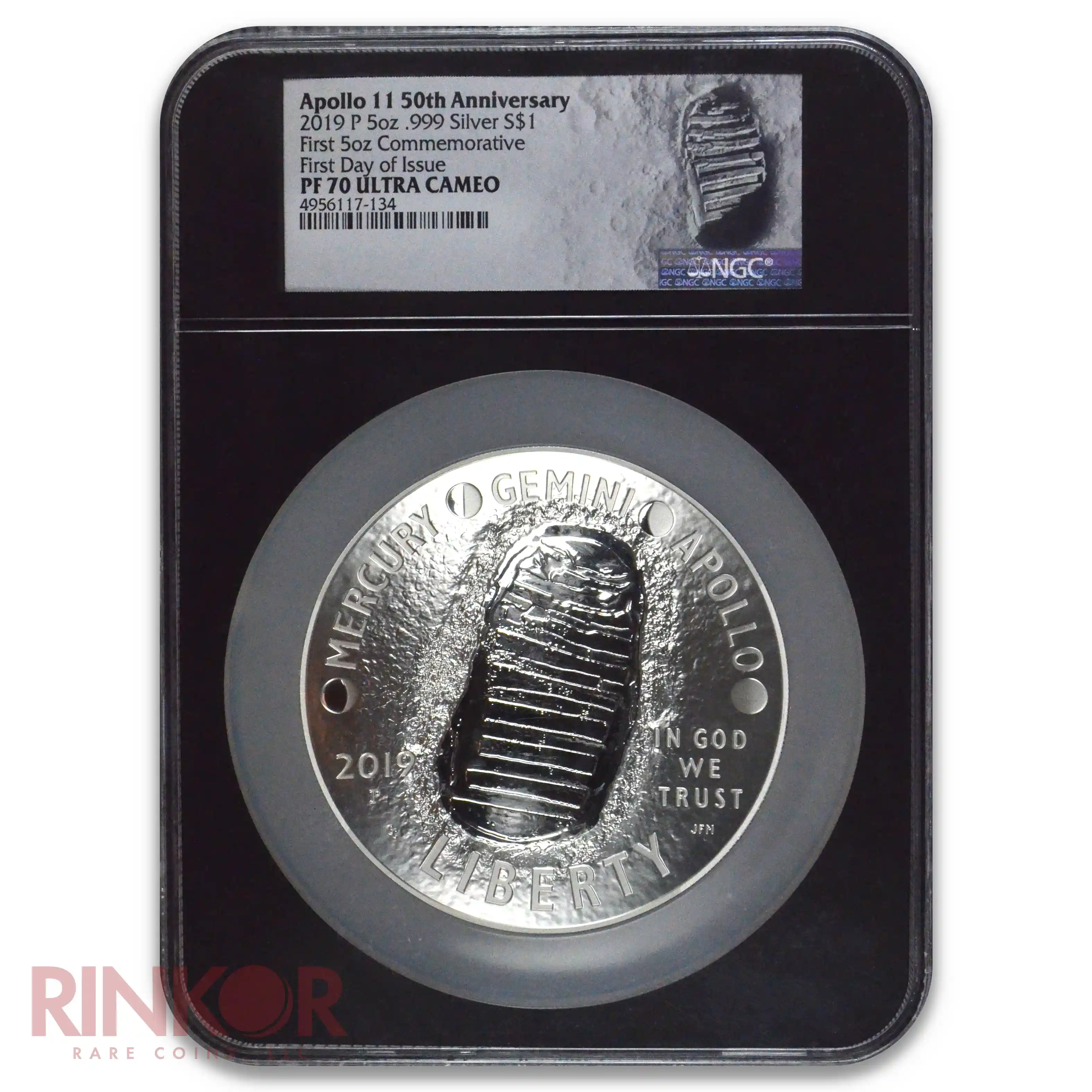 2019-P Apollo 11 50th Anniversary $1 5oz Silver First Day of Issue Black Core NGC PF 70