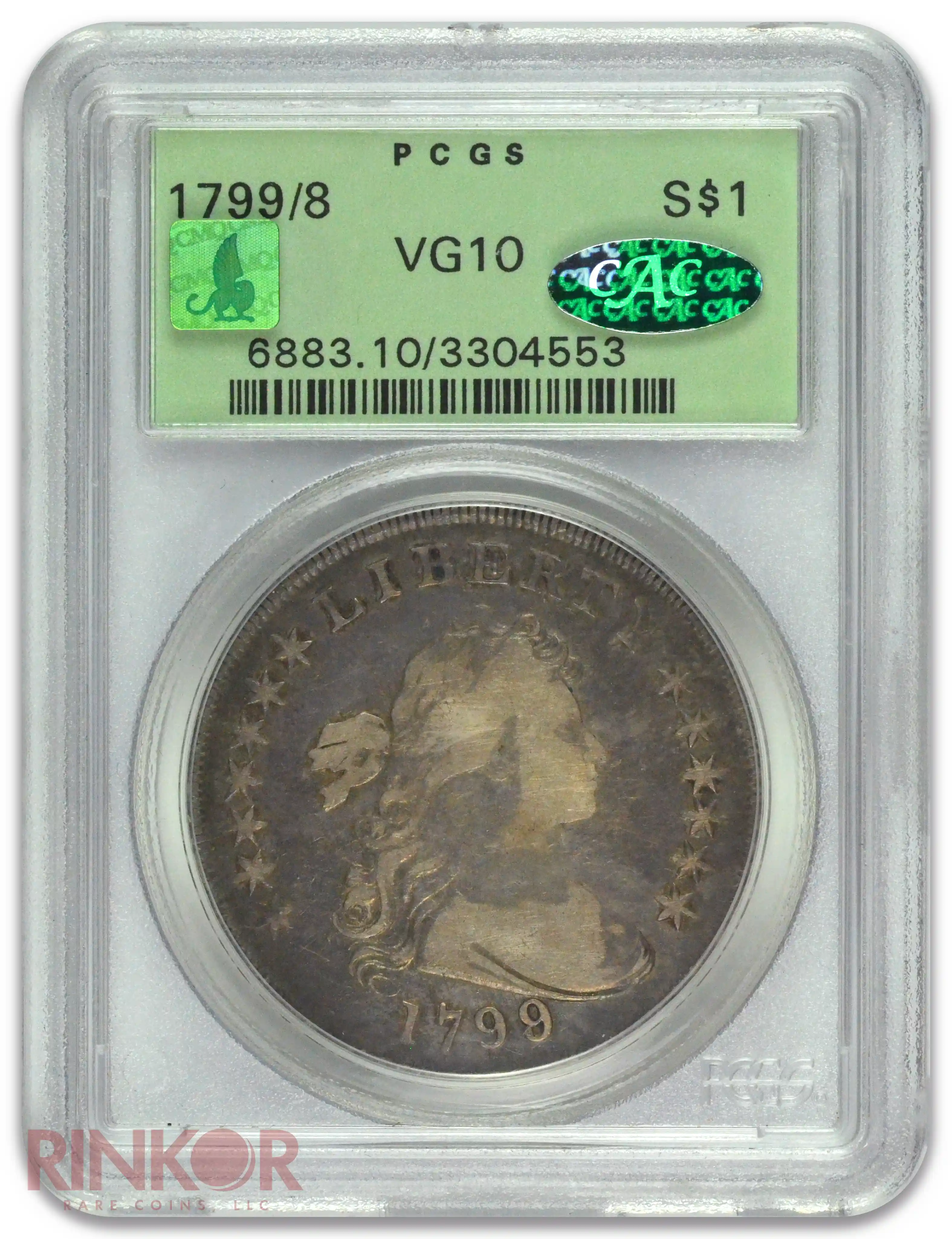 1799/8 $1 Draped Bust Dollar 15 Reverse Stars PCGS VG-10 CAC