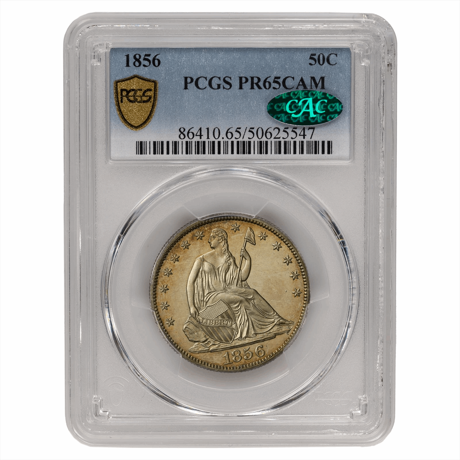 1856 Seated Liberty Half Dollar $1, PCGS PR-65 CAM CAC - Gem Proof Rarity