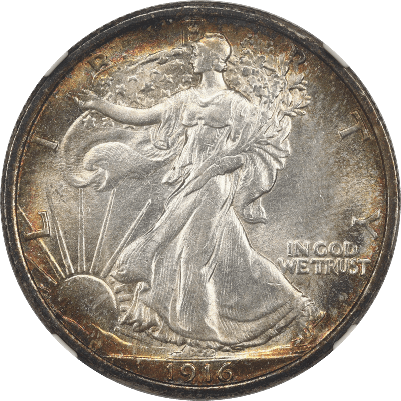 1916 Walking Liberty Half Dollar NGC MS 64 Nice Rim Toning