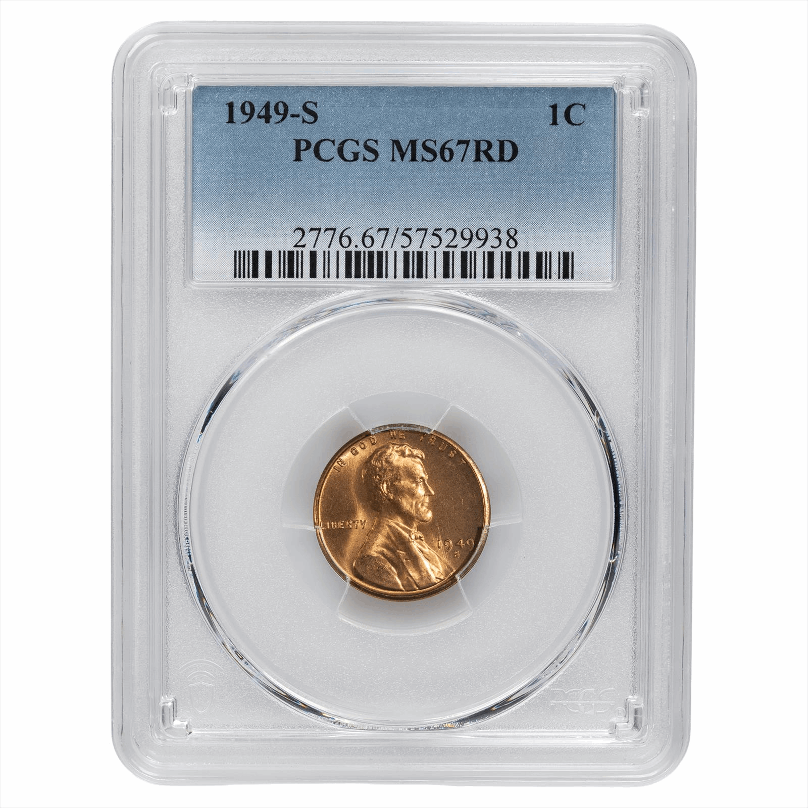 1949-S Lincoln Wheat Cent 1C PCGS MS 67 RD