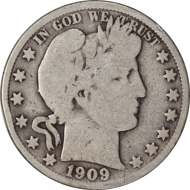 1909-S Barber Half Dollar, 50c Circulated, Very Good - Original
