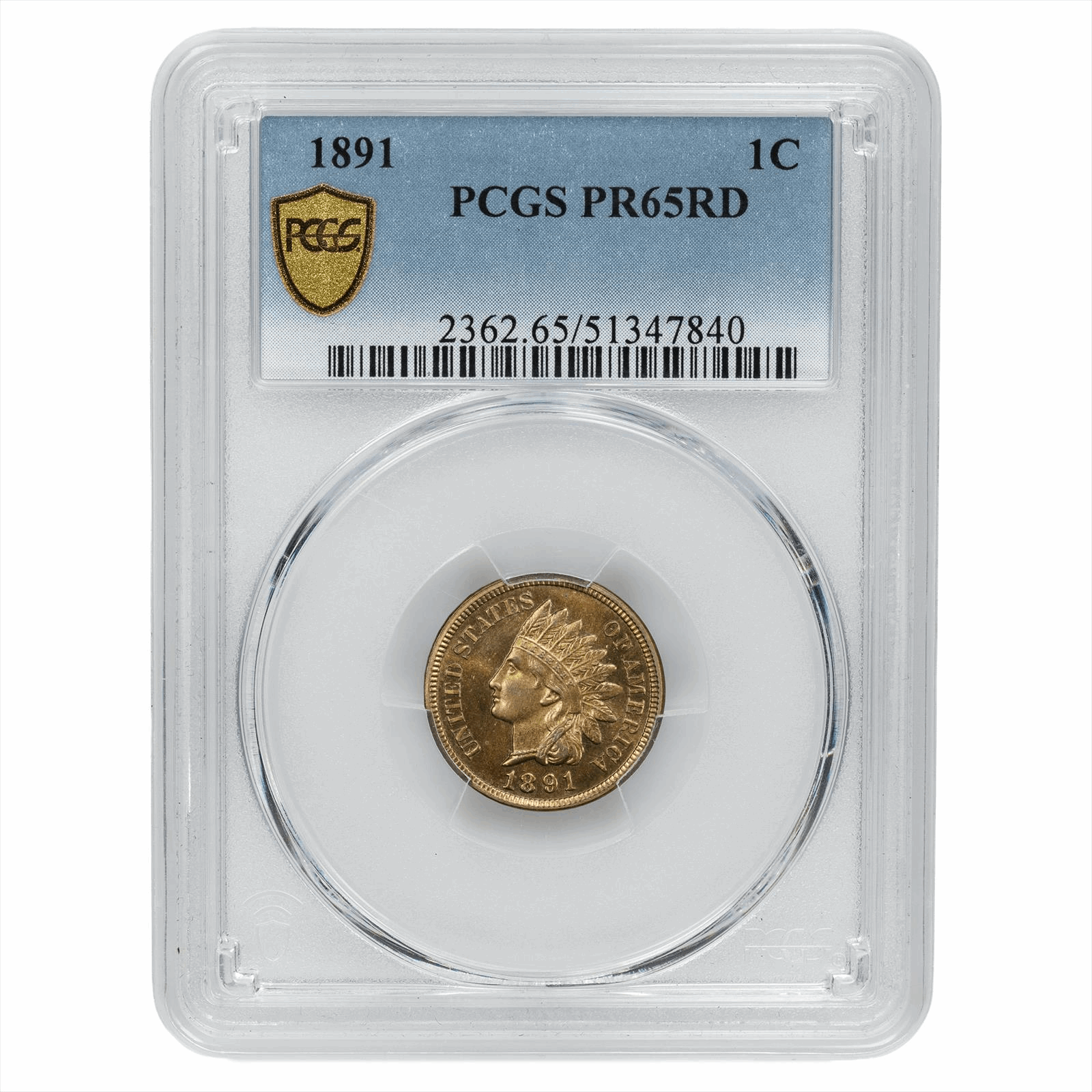 1891 Indian Head Cent 1C PCGS PR 65 RD