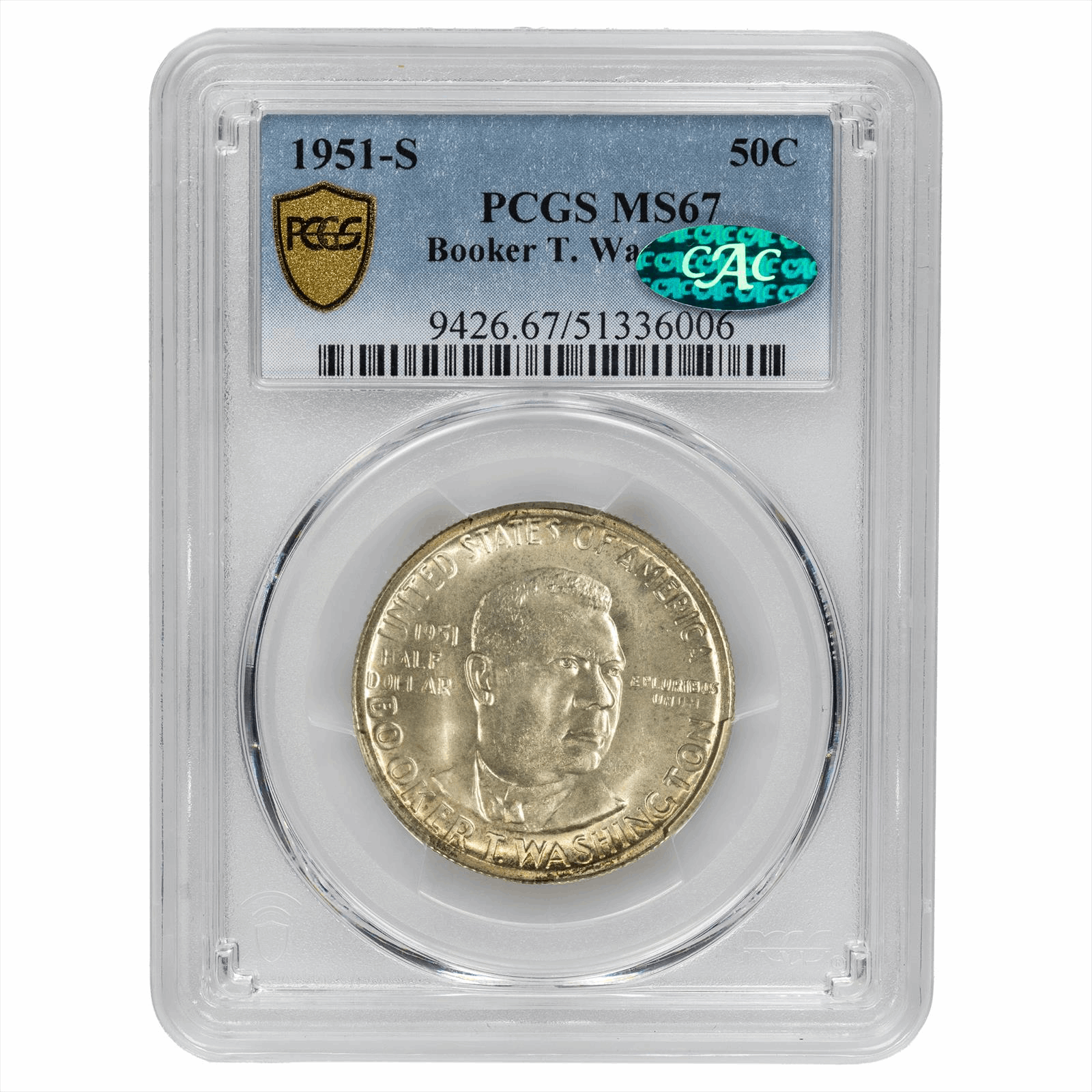 1951-S Booker T. Washington Commemorative Half Dollar 50C PCGS MS 67 CAC