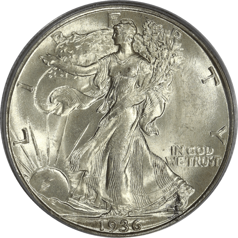1936 Walking Liberty Half Dollar 50c, PCGS MS 65 - Nice White Coin, OGH