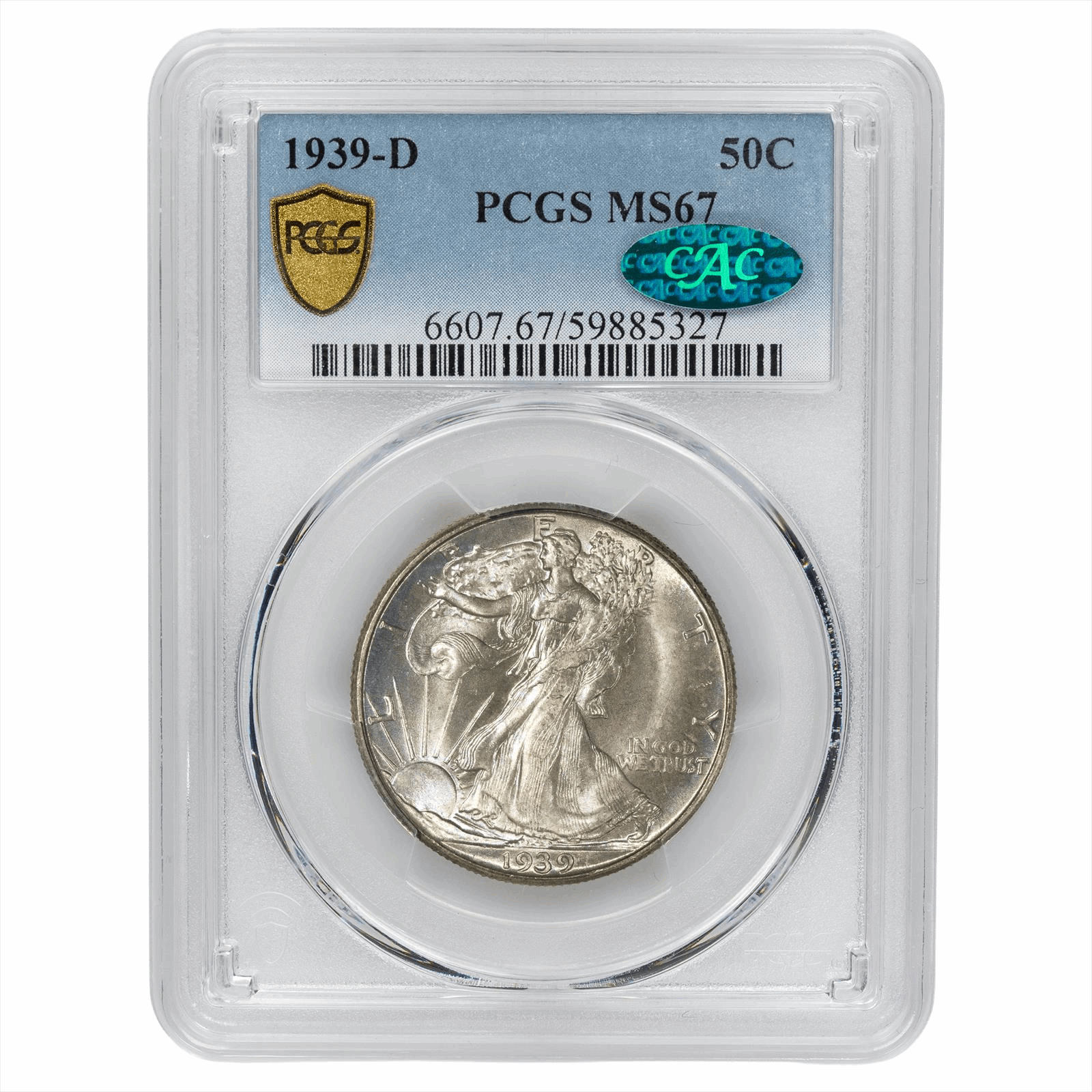 1939-D Walking Liberty Half Dollar 50C PCGS MS 67 CAC