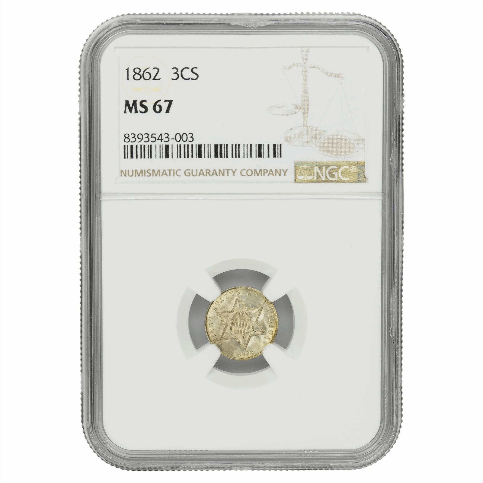 1862 Type 1 Three Cent 3C NGC MS 67