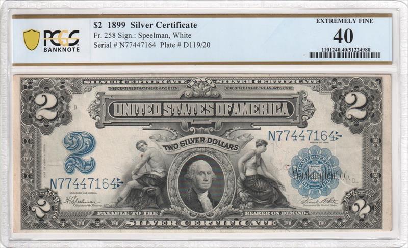 Fr. 258 1899 $2 Silver Certificate Mini Porthole PCGS EF40  