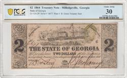 Cr- GA-29 1864 $2 State of Georgia Treasury Note PCGS VF30 