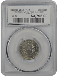 1883 5C Liberty Nickel PCGS  (CAC) #3651-3 PR67+