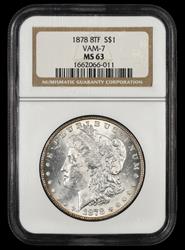 1878 8TF $1 VAM-7  NGC MS 63