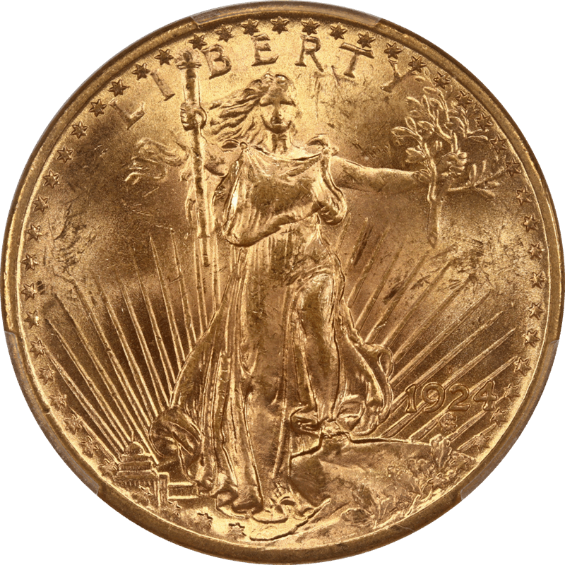 1924-D St. Gaudens $20 Gold Double Eagle PCGS MS63 Choice BU