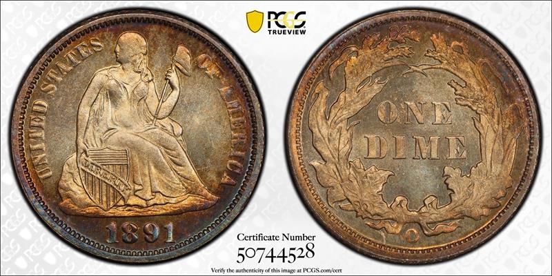 1891-O Seated Liberty Dime PCGS MS66PL 