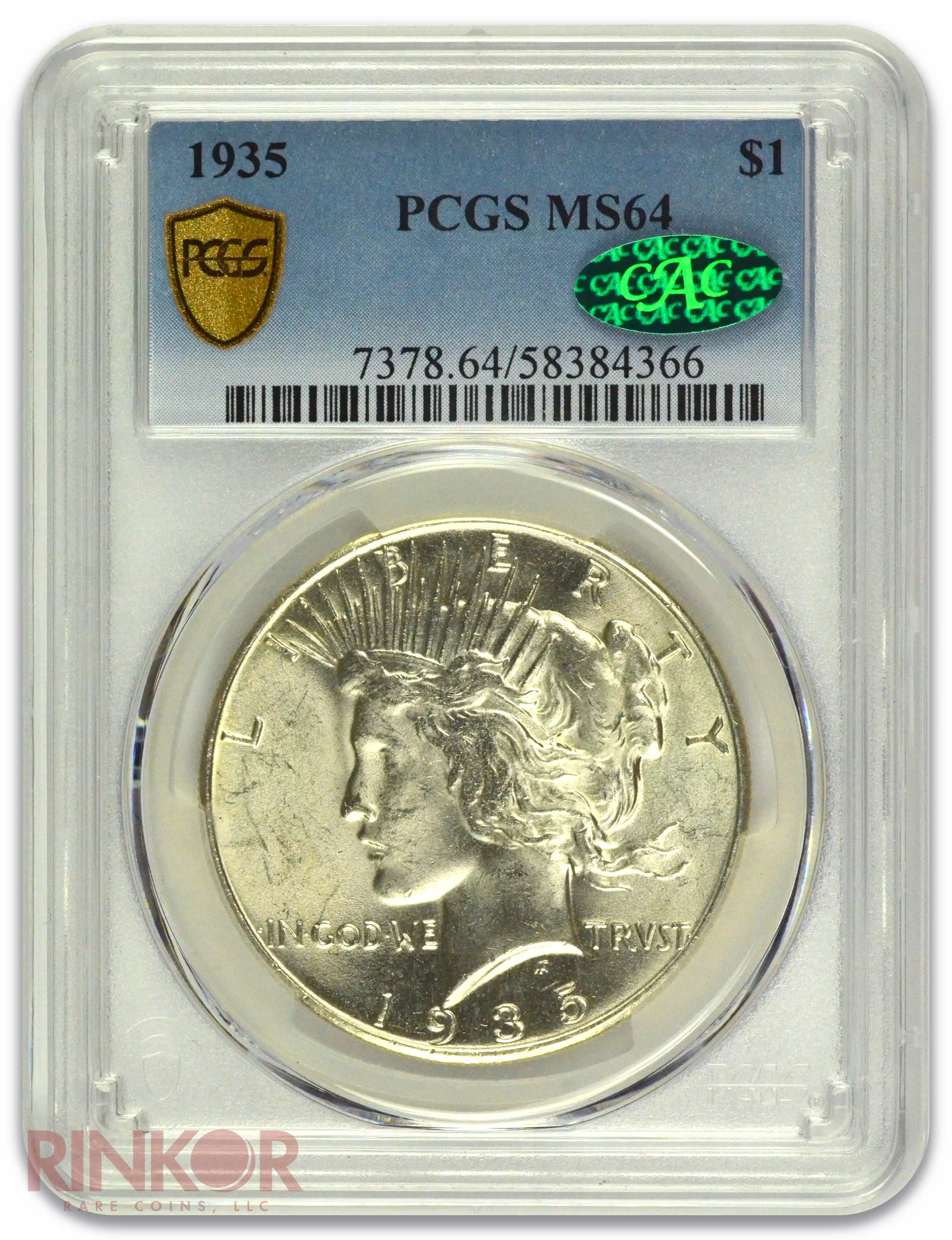 1935 $1 Peace Dollar PCGS MS 64 CAC