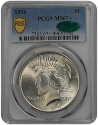 1924 $1 Peace Dollar PCGS CAC  #3669-4 MS67+