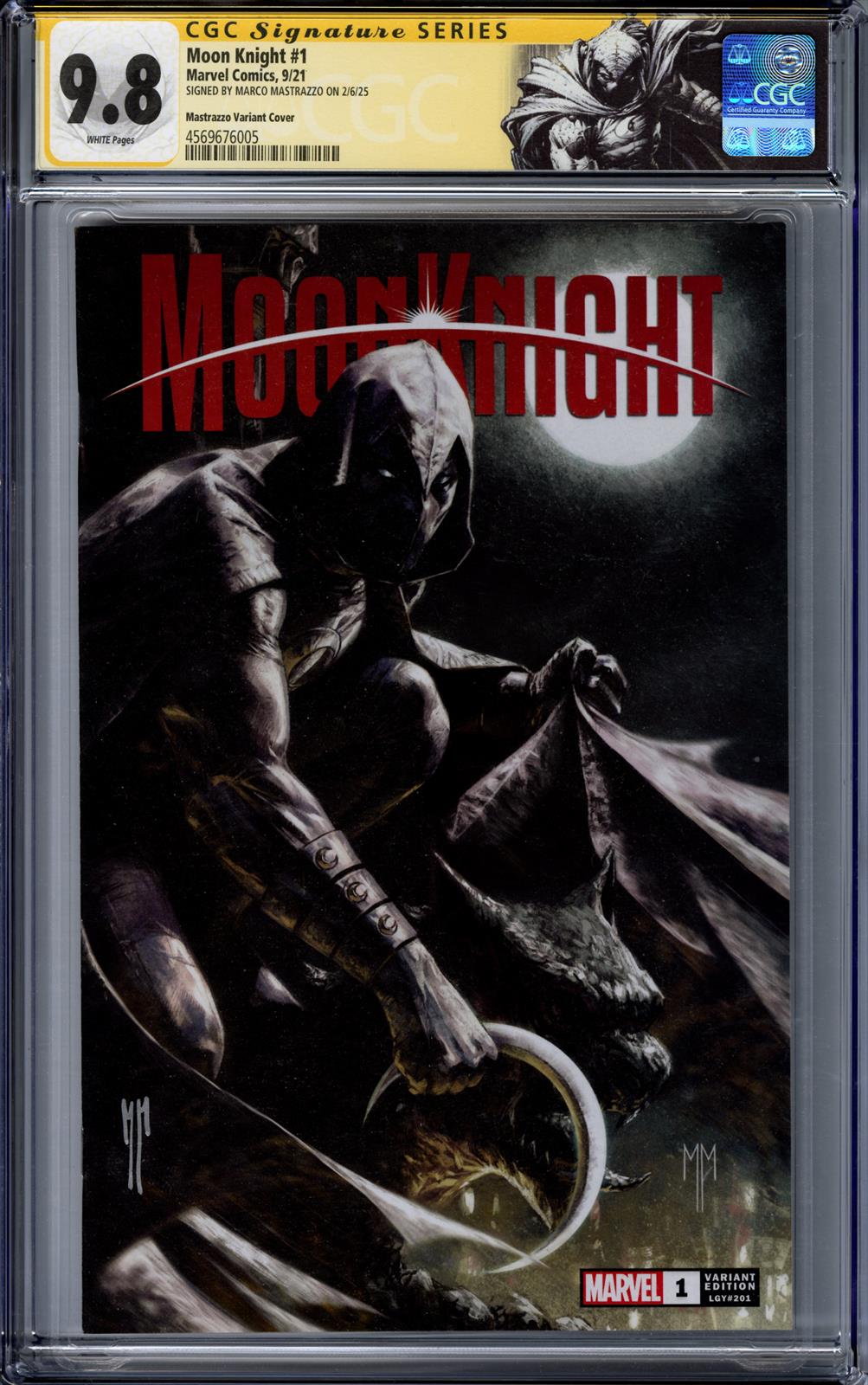 Moon Knight #1 Marvel Comic 9/21 Signed by Macro Mastrazzo CGC Signature Series ( Mastrazzo Variant Cover) 9.8