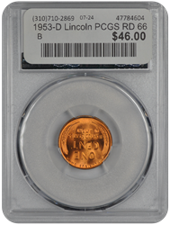 1953-D Lincoln PCGS RD 66