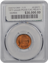 1911 Lincoln PCGS CAC RD 67+