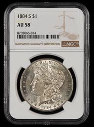 1884 S $1 NGC AU-58