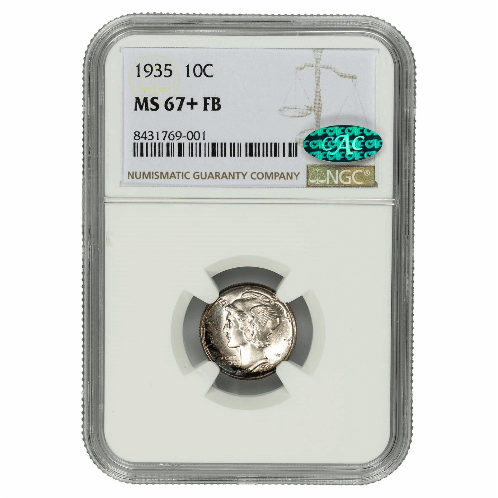 1935 Mercury Dime 10C NGC MS 67+ FB CAC