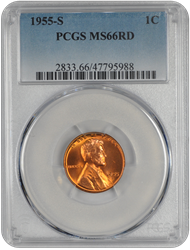 1955-S Lincoln PCGS RD 66