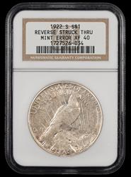 1922 S $1 Mint Error Reverse Struck Thru NGC XF40
