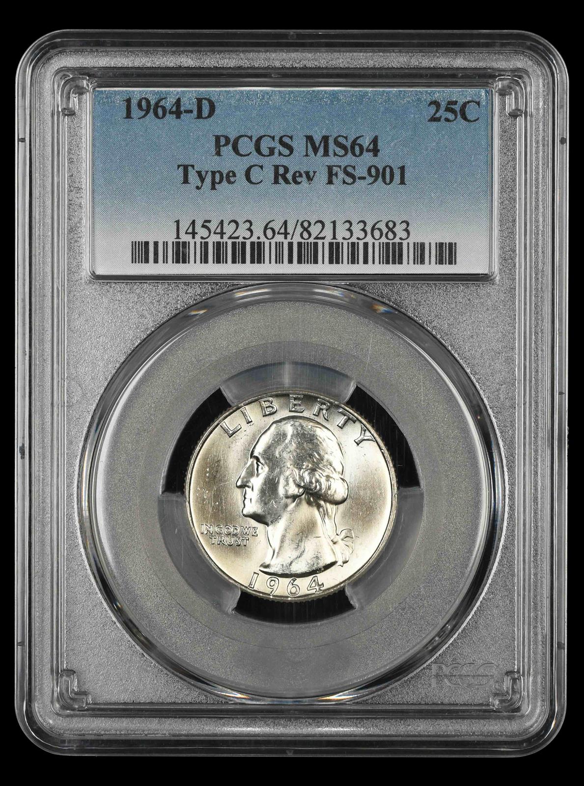 1964 D Washington Quarter PCGS MS64 Type C Reverse FS-901 MS64